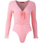 Deep V Neck Drawstring Triangle Jumpsuit Solid Color Knitted Stretch Fabric Casual Wear for Wome