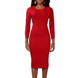 Plus Size Womens Spring Dress Ruffle Trim Solid Color Round Neck Bodycon Fit Office Wear Busines