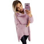 Womens Turtleneck Shawl Sweater Winter Long Length Asymmetrical Design Solid Color Casual Wear W