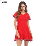 Vintage A Line Dress V Neck Back Tie Short Sleeve Waist Cinching Casual Wear for Women Wholesale