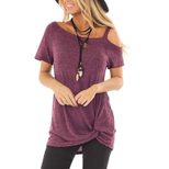 Twist Front Short Sleeve T Shirt for Women Casual Loose Fit Summer Wear Available in Multiple Sizes Wholesale