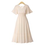 Chiffon Floral Print Dress V Neck Flared Sleeves Slim Fit Summer Casual Wear Wholesale Available