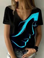 V Neck Printed Short Sleeve T Shirt for Women Casual Style Comfortable Fabric Available in Multiple Sizes Wholesale