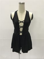 Backless Sleeveless Jumpsuit Loose Fit Hollow Out Design Casual Wear for Autumn