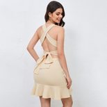 Fashionable Knit Fabric Bodycon Dress Cross Back Design Adjustable Straps Slim Fit Elegant Style