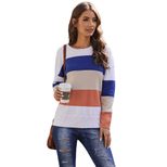Color Block Sweater for Women Round Neck Long Sleeve Knit Fabric Autumn Winter Casual Wear Whole