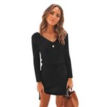 Knit Sweater Dress for Women Solid Color with Lace Up Detail Casual Spring Summer Wear