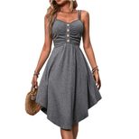 Summer Casual Beach Dress Sleeveless Waist Defined Asymmetrical Hem Solid Color Lightweight Fabr
