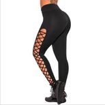 High Waist Side Tie Plus Size Leggings Hollow Out Design Casual Sportswear customizable