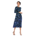 Geometric Print Chiffon Dress Long Sleeve Belted Pleated Design Perfect for Spring Summer Events