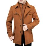 Mens Wool Blend Overcoat Mid Length Removable Double Layer Fur Collar Stylish Outerwear for Fall