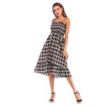 Vintage Plaid High Waisted Midi Dress for Women Ruffle Straps Summer Style Elegant Design Wholes