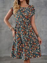 Elegant Floral Print Short Sleeve Dress for Women Round Neck Available in Multiple Sizes Wholesale private label