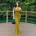Fashionable Womens Cross Back Solid Color Pleated Fishtail Dress Slim Fit Elegant Design Perfect