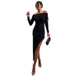 Off Shoulder Midi Dress Elegant Slim Fit Autumn Winter Sexy Style Wholesale Availability OEM ODM