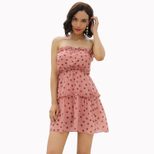 Chiffon Polka Dot A Line Dress Soft Pink Strapless Elegant Design Perfect for Summer Events Whol