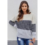 Womens Color Block Knit Sweater Round Neck Long Sleeve Cozy Fabric Winter Casual Wear Wholesale