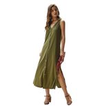 Summer Casual Solid Color Long Sleeve Button Down Maxi Dress Lightweight Fabric Elegant Style Re