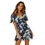 Short Sleeve Deep V Floral Print Dress Three Colors Sexy Style Spring Summer Fashion Wholesale A