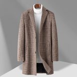 Mens Mid Length Plaid Wool Blend Overcoat Thickened Warm Stylish Perfect for Autumn and Winter W
