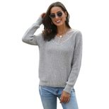 Womens Ribbed Knit Sweater V Neck Long Sleeve Lace Trim Autumn Winter Fashion Wholesale Availabl
