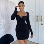 Womens Long Sleeve V Neck Ruched Pencil Dress Slim Fit Autumn Style Available in S M L Wholesale Ready to Ship