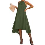 Knee Length Sleeveless Dress for Women European Style Solid Color High Neck Loose Fit Asymmetric
