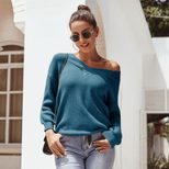 Asymmetrical Shoulder Long Sleeve Sweater Stylish Versatile Comfortable Casual Wear for Women Wh