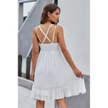 Layered A Line Dress for Women V Neck Lace Hollow Out Ruffle Hem Elegant Evening Wear