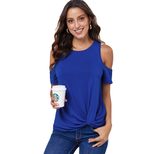 Womens Short Sleeve Off Shoulder T Shirt Loose Fit Round Neck Solid Color Casual Top Summer Wear