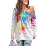 Asymmetrical Shoulder Graphic Print T Shirt for Women Casual Autumn Winter Style Available in Multiple Sizes Wholesale