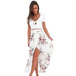 Chiffon Floral Print Midi Skirt Irregular Hem Tie Detail High Slit Summer Fashion for Women Wholesale Available