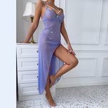 Purple High Waist Split Maxi Dress with Pearl Shell Detail for Parties in Multiple Sizes