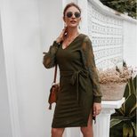 Lace Hollow Out Long Sleeve Knit Dress for Women Elegant Fit Casual Style Fall Winter Collection