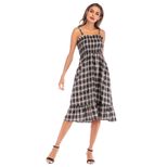 Vintage Plaid High Waisted Midi Dress for Women Ruffle Straps Summer Style Elegant Design Wholes