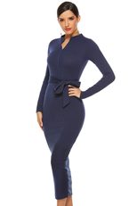 Knit Sweater Dress for Women Long Sleeve Slim Fit with Stand Collar Autumn Winter Casual Wear
