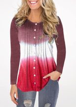Womens Long Sleeve Gradient T Shirt Comfortable Fabric Casual Autumn Winter Wear Available in Multiple Sizes