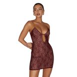 Lace Panel V Neck Slip Dress for Women Elegant Hollow Out Design Autumn Winter Fashion
