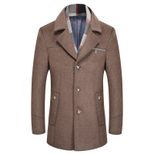 Mens Mid Length Wool Blend Coat Removable Faux Fur Collar Thickened Fabric Stylish Design Perfec