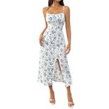 Floral Print A Line Midi Dress Fresh Style High Waist Sleeveless Summer Casual Wear Wholesale Av