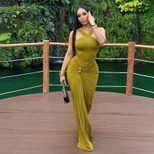 Fashionable Womens Cross Back Solid Color Pleated Fishtail Dress Slim Fit Elegant Design Perfect