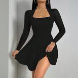 Elegant Womens Dress Square Neck Slim Fit Short Length Autumn Winter Fashion Wholesale Available