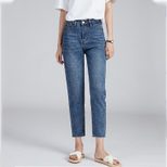 High Waisted Cropped Straight Leg Jeans for Women Ripped Hem Loose Fit Slimming Design Casual Spring Fall Wear