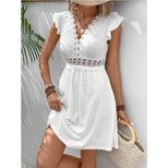 Knit Jacquard Hollow Out Dress Elastic Sheer Lace Butterfly Sleeves Spring Summer Fashion Wholes