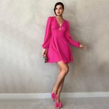 Womens Mini A Line Dress V Neck Puff Sleeves Waist Cinching Autumn Winter Fashion Wholesale Avai