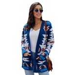 Womens Long Cardigan Sweater Winter Geometric Pattern Loose Fit Knit Fabric Wholesale Supply Ava