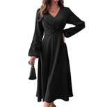 French Style V Neck Midi Dress Elegant A Line Silhouette High Waist Autumn Winter Fashion Wholes