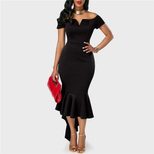 Womens Summer Dress Short Sleeve Off Shoulder V Neck Irregular Hem Long Dress Casual Wear