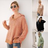 Loose Fit Hooded Knit Sweater 4 Colors Long Sleeve Cozy Fabric Casual Wear for Fall Winter Whole