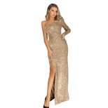 Sequin Evening Dress One Shoulder Asymmetrical Neckline High Slit Elegant Design Perfect for Par